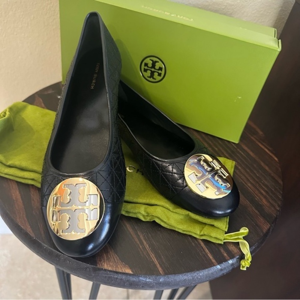 Tory Burch black CLAIRE CAP-TOE QUILTED BALLET